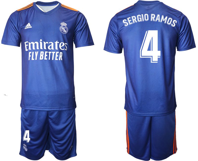 Men 2021-2022 Club Real Madrid away blue #4 Adidas Soccer Jersey->real madrid jersey->Soccer Club Jersey